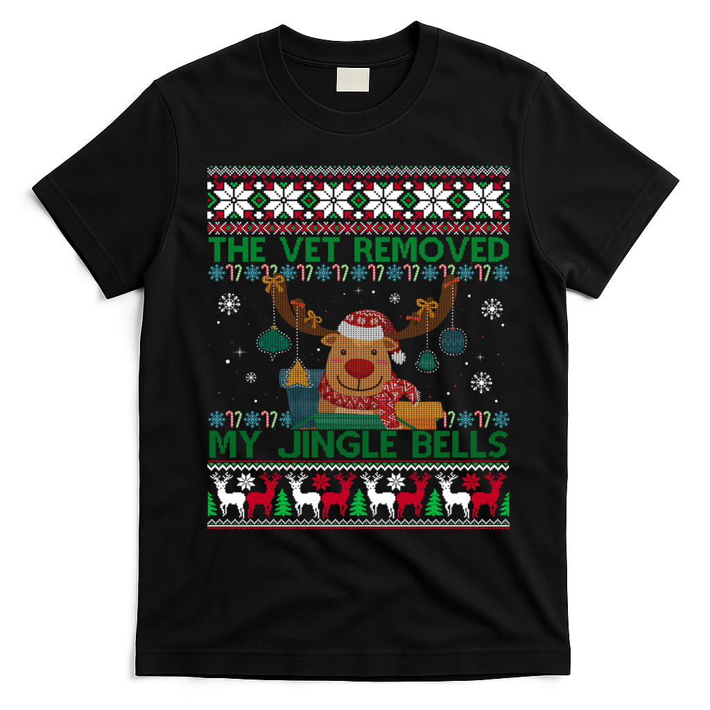 The Vet Removed My Jingle Bells Funny Reindeer Christmas Gift T-Shirt - Black