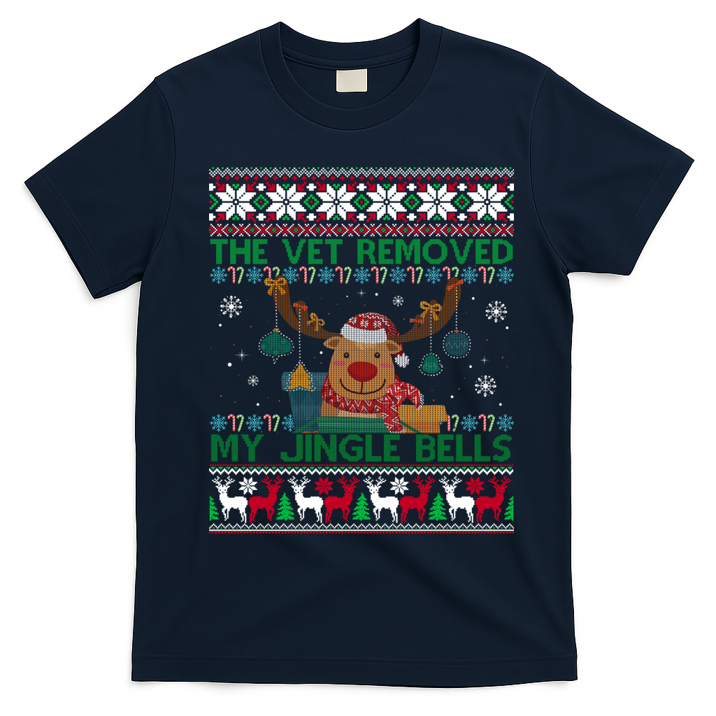 The Vet Removed My Jingle Bells Funny Reindeer Christmas Gift T-Shirt - Navy Blue