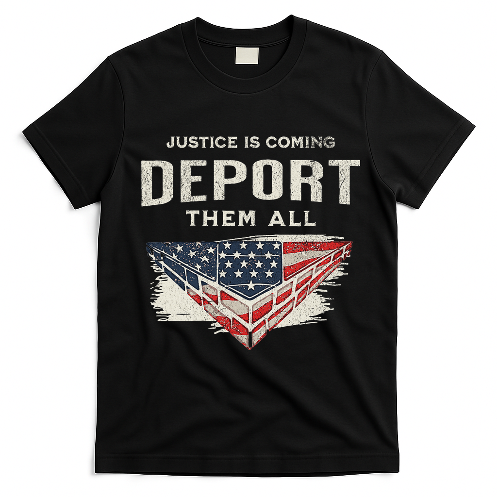 Trump Won 2024 Justice Is Coming Deport Them All Wall T-Shirt - Black