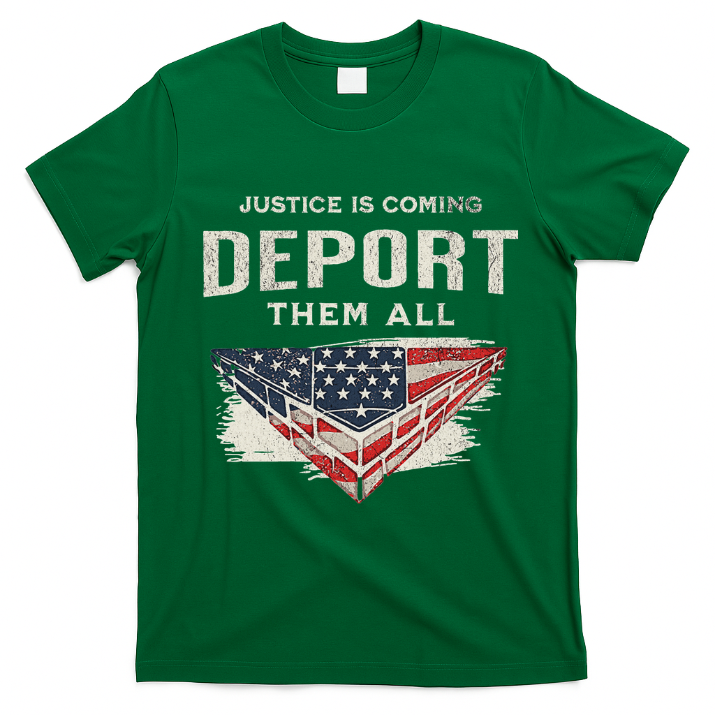 Trump Won 2024 Justice Is Coming Deport Them All Wall T-Shirt - Irish Green