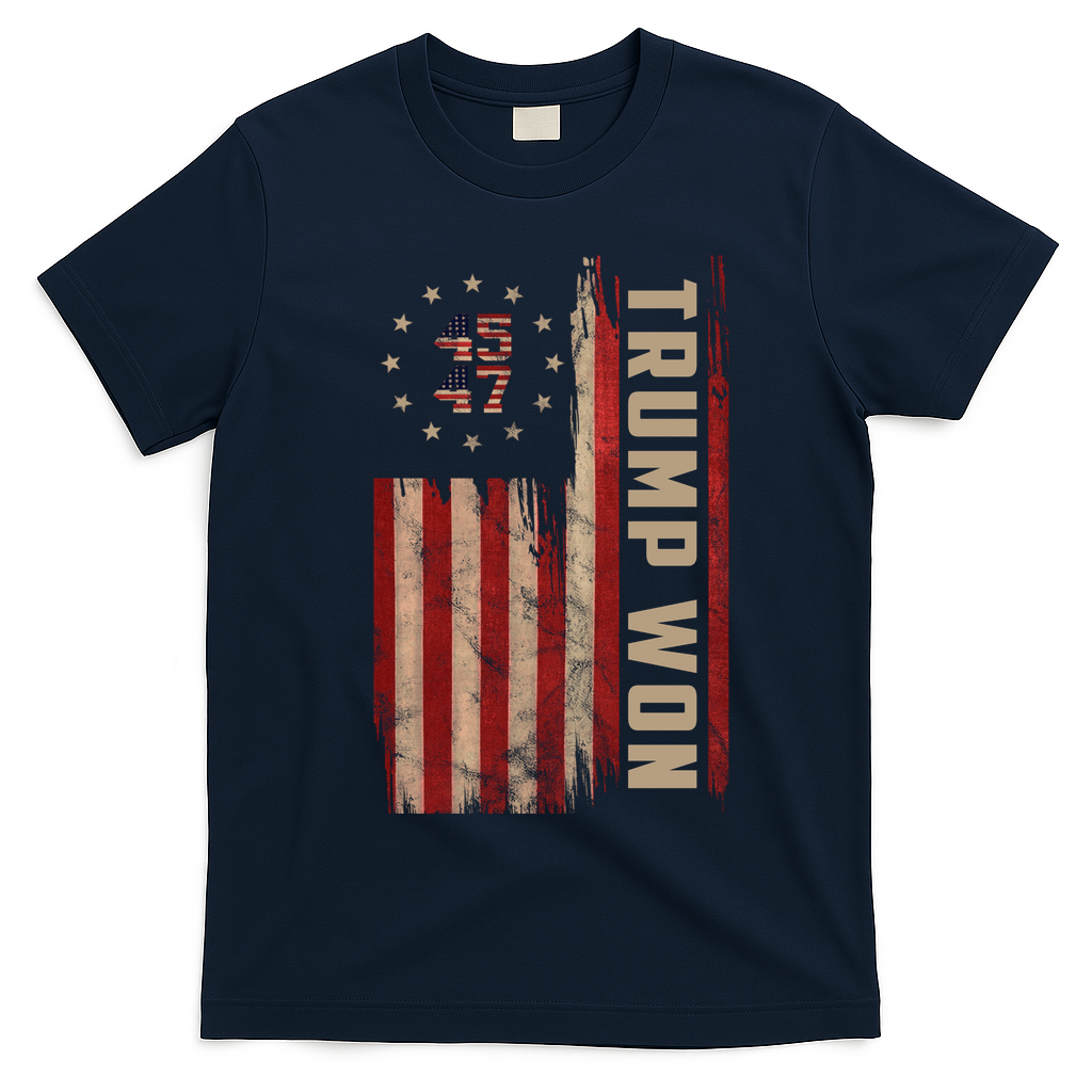 Trump Won 2024 45 47th President Usa Flag T-Shirt - Navy Blue