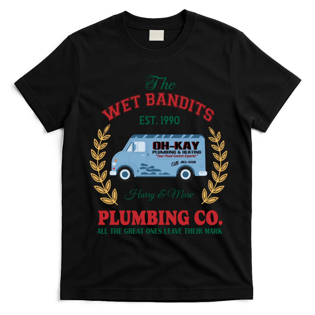 The Wet Bandits Est 1990 Plumbing Co Home Alone Christmas Xmas Holiday T-Shirt - Black