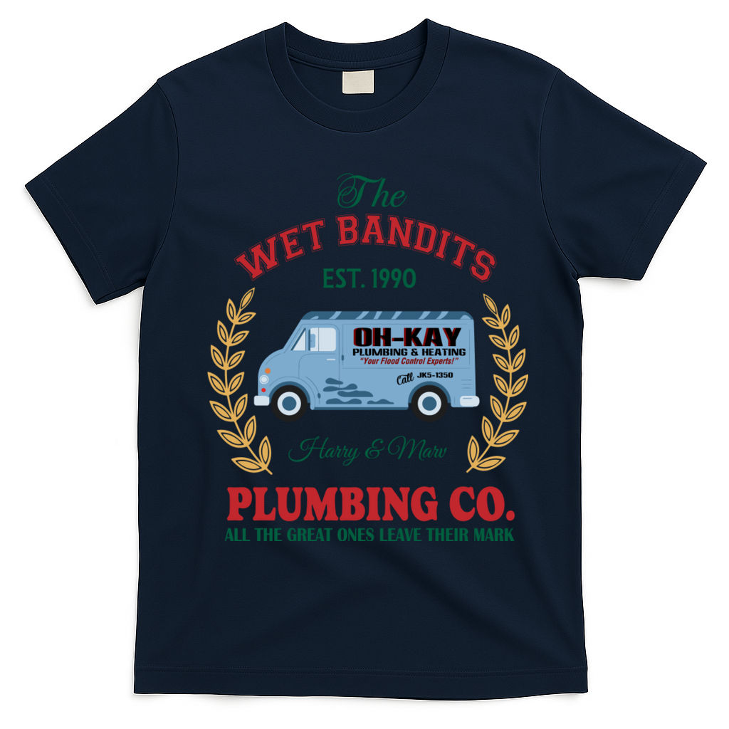 The Wet Bandits Est 1990 Plumbing Co Home Alone Christmas Xmas Holiday T-Shirt - Navy Blue