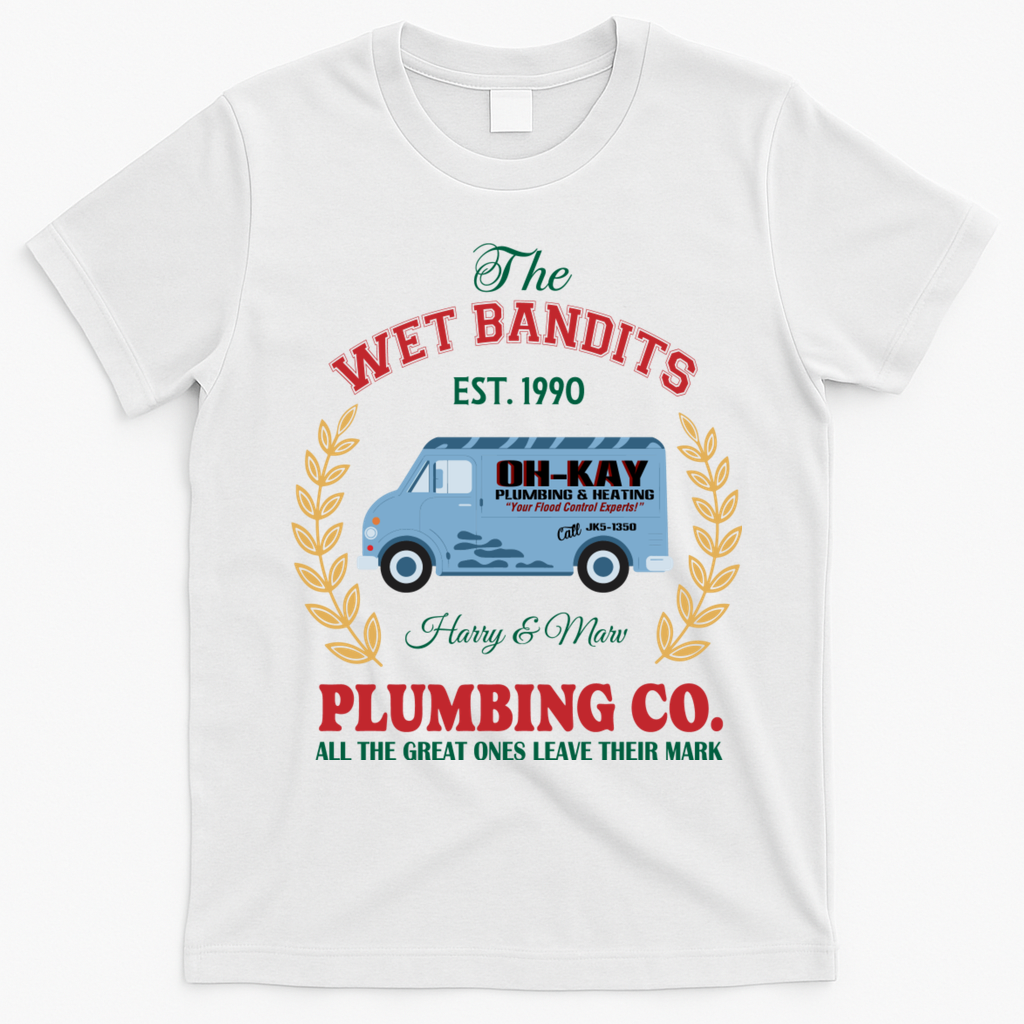 The Wet Bandits Est 1990 Plumbing Co Home Alone Christmas Xmas Holiday T-Shirt - White