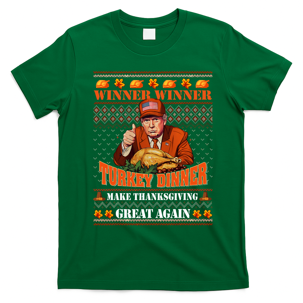 Trump Winner Funny Winner Turkey Dinner Thanksgiving Ugly T-Shirt - Irish Green