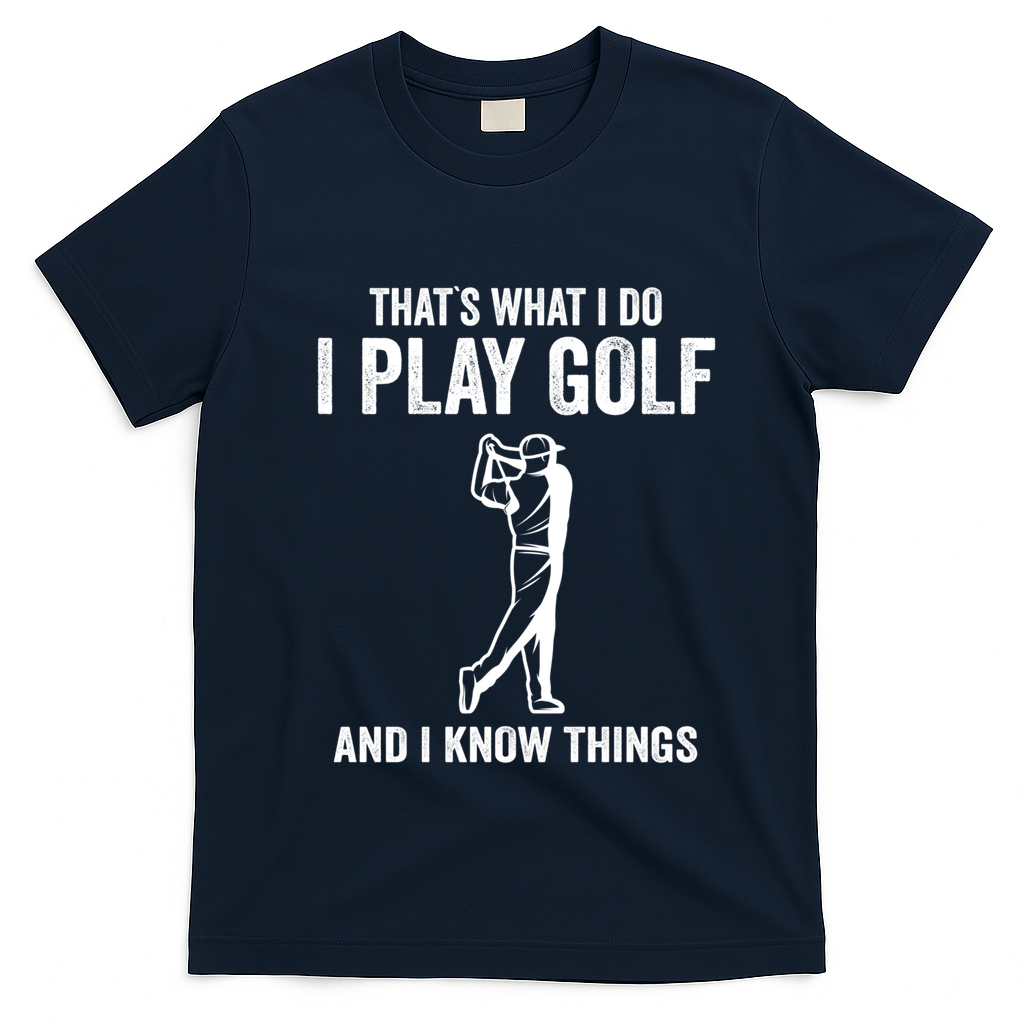 Thats What I Do I Play Golf And I Know Things Golfing Sport Gift T-Shirt - Navy Blue