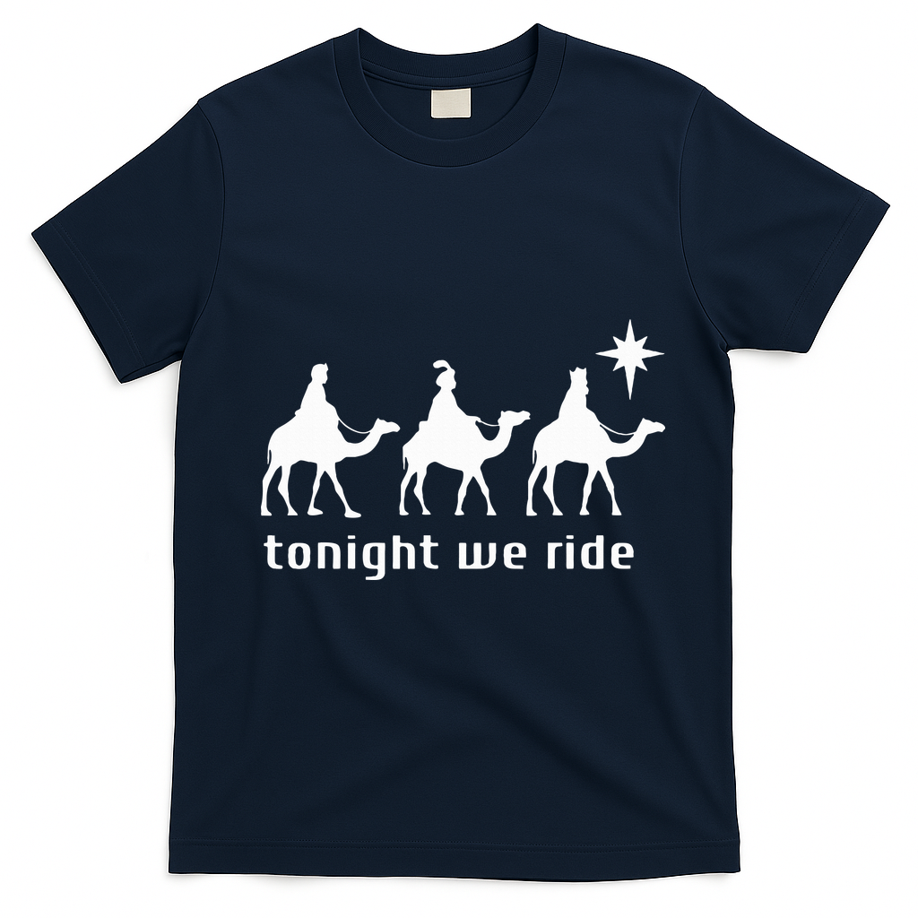 Tonight We Ride Retro Three Wise Christmas Christian  T-Shirt - Navy Blue