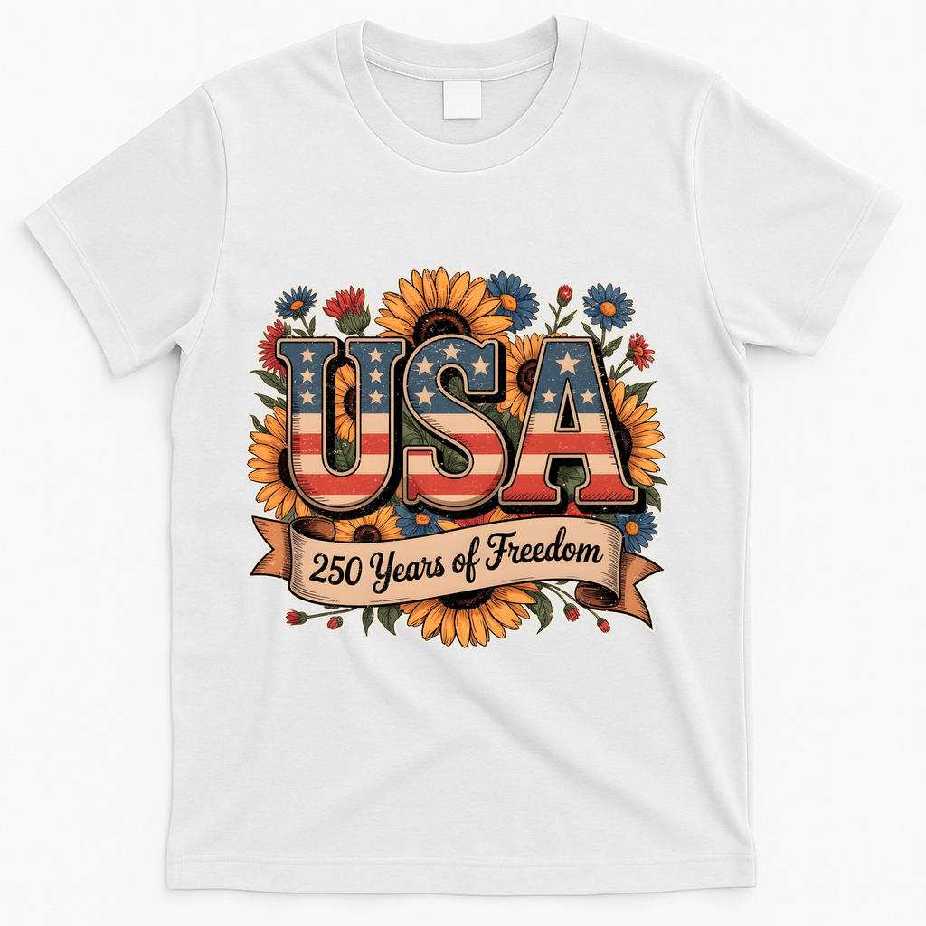 USA 250 Year Of Freedom Sunflowers T-Shirt - White