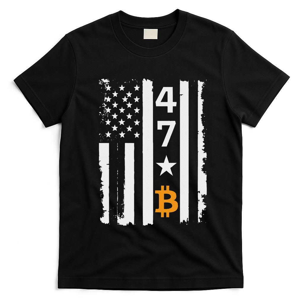 Usa 47th Flag Bitcoin Design – Trump Crypto Supporter T-Shirt - Black