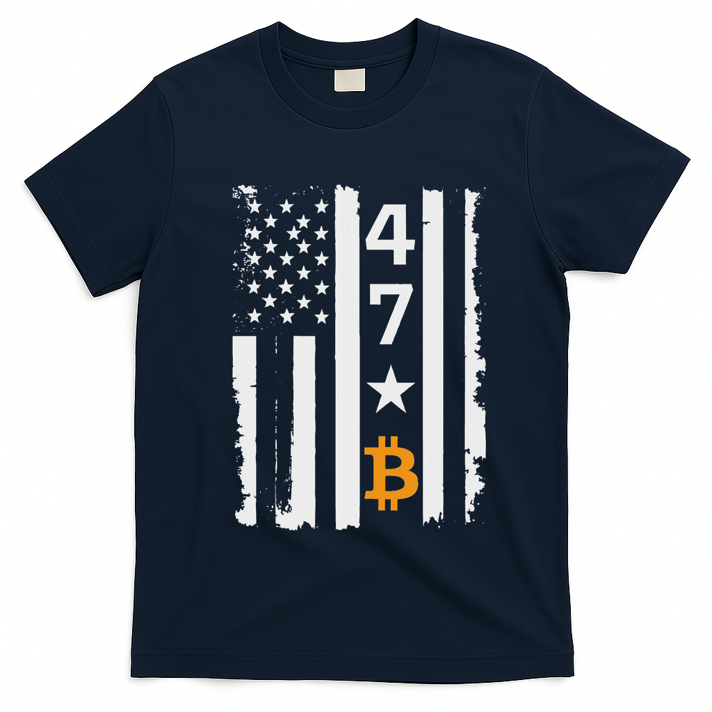 Usa 47th Flag Bitcoin Design – Trump Crypto Supporter T-Shirt - Navy Blue