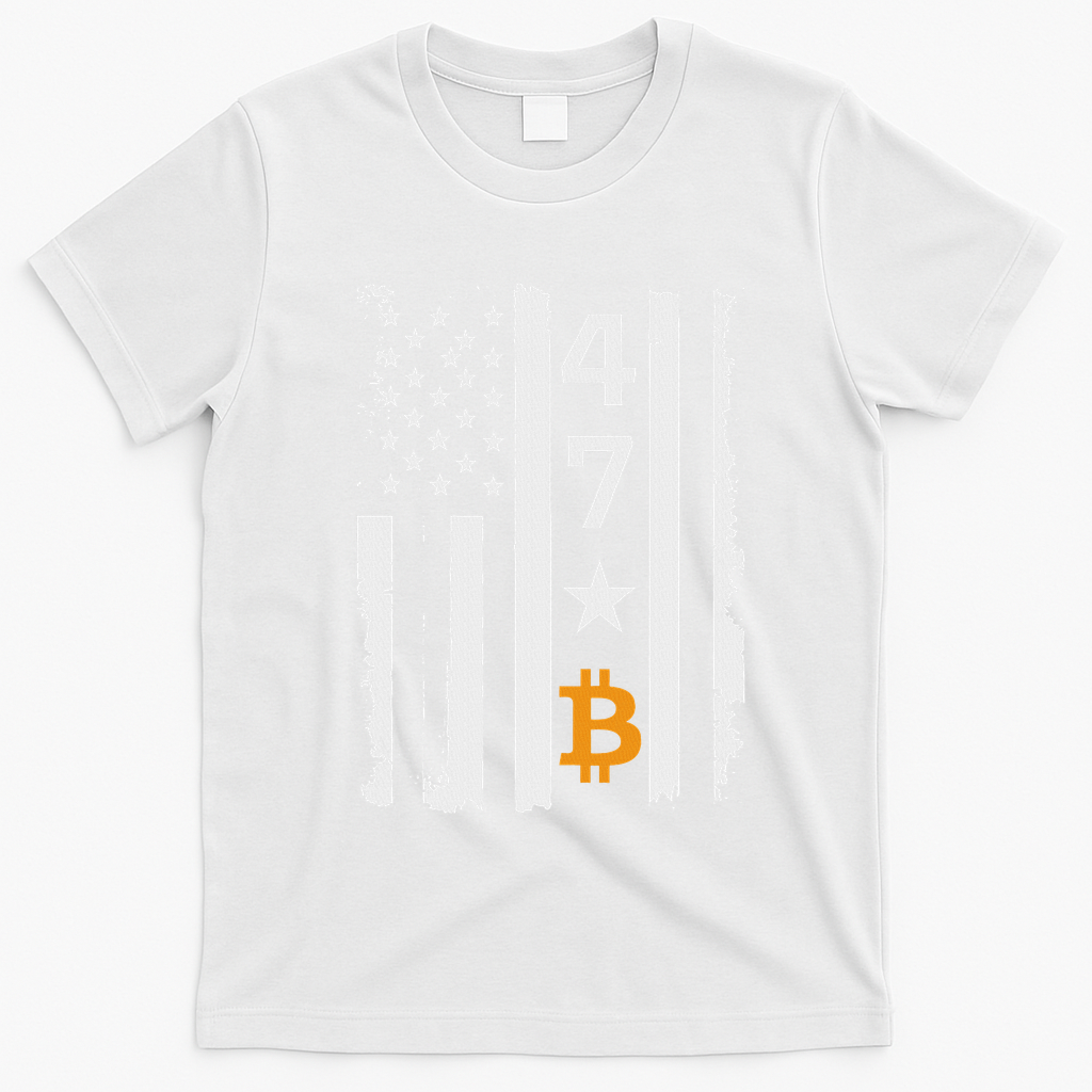Usa 47th Flag Bitcoin Design – Trump Crypto Supporter T-Shirt - White