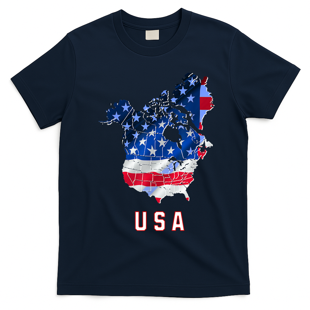 Usa And Canada Map Annex Canada 51st State Trump Greenland T-Shirt - Navy Blue