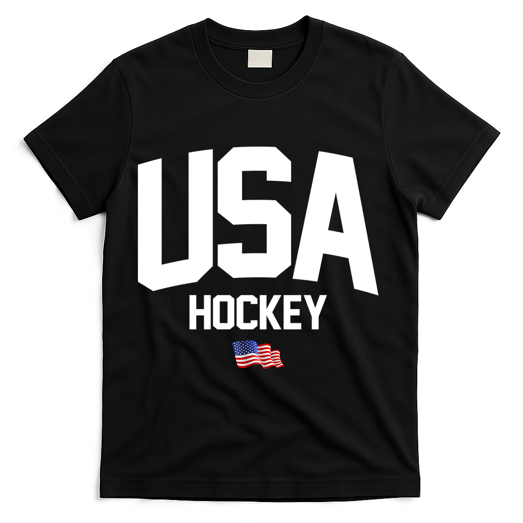 USA American Flag Hockey T-Shirt - Black