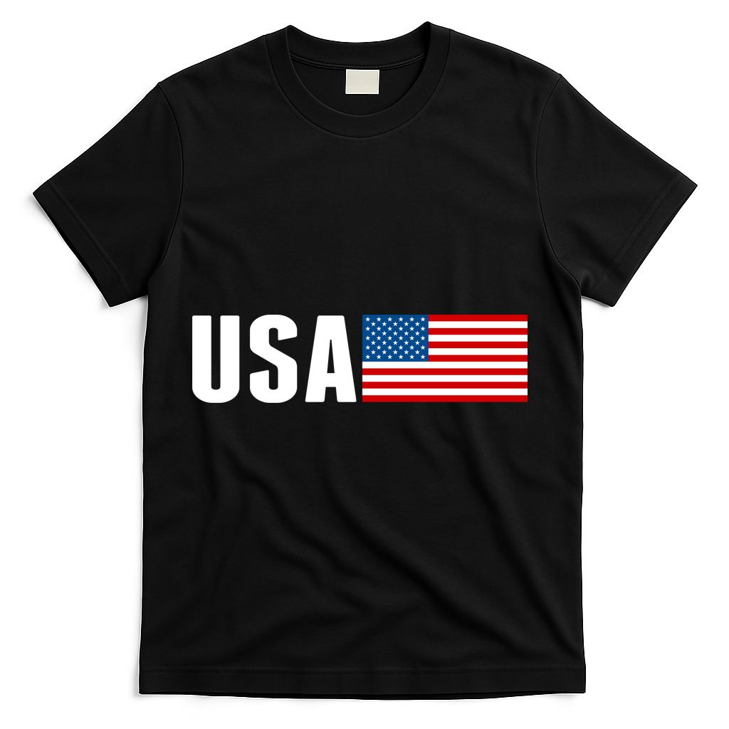 USA American Flag Logo T-Shirt - Black