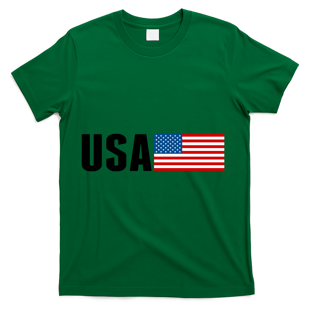 USA American Flag Logo T-Shirt - Green