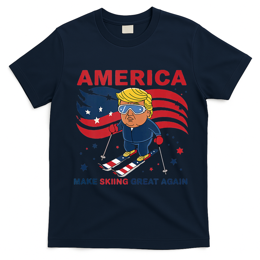 Usa Apres Ski Make Skiing Great Again Donald Trump T-Shirt - Navy Blue