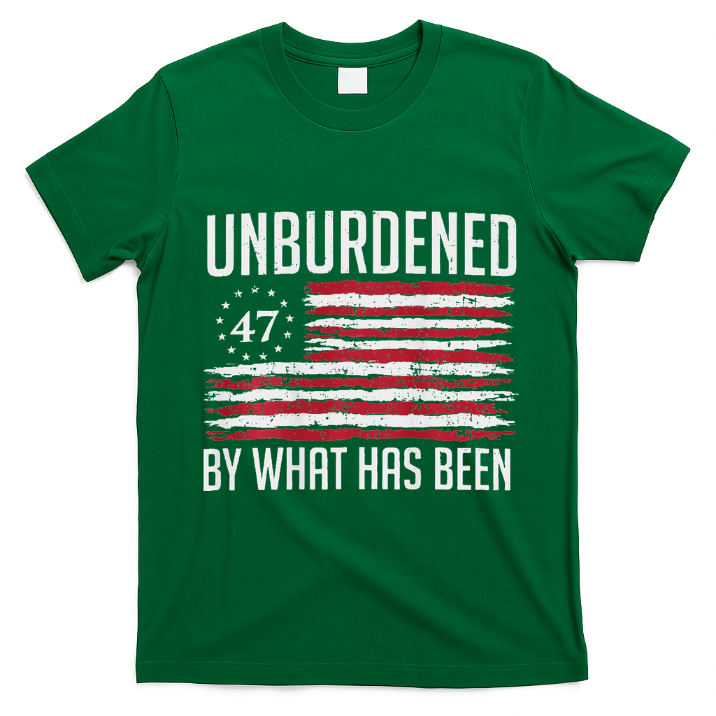 Unburdened By What Has Been Trump 47 Retro Us Flag T-Shirt - Irish Green