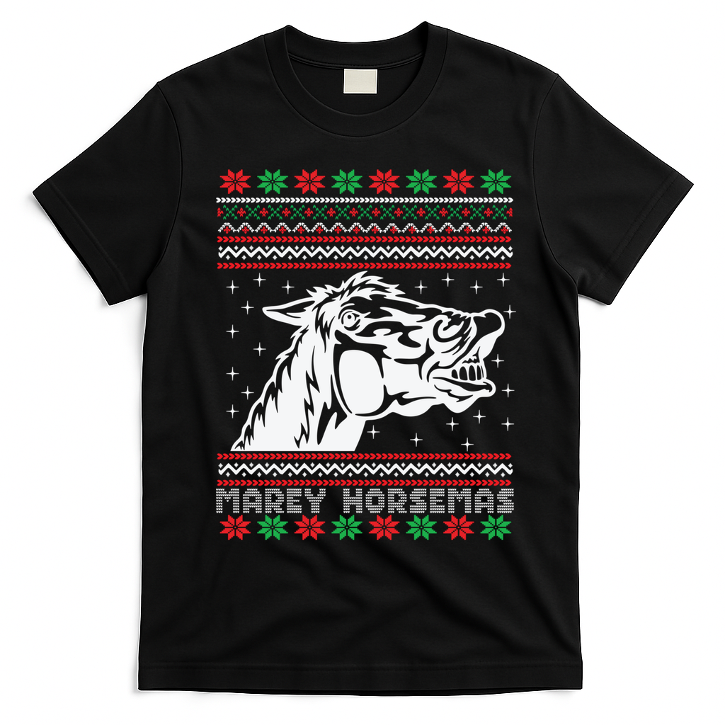 Ugly Christmas Horse Marey Horsemas Xmas Cute Gift T-Shirt - Black