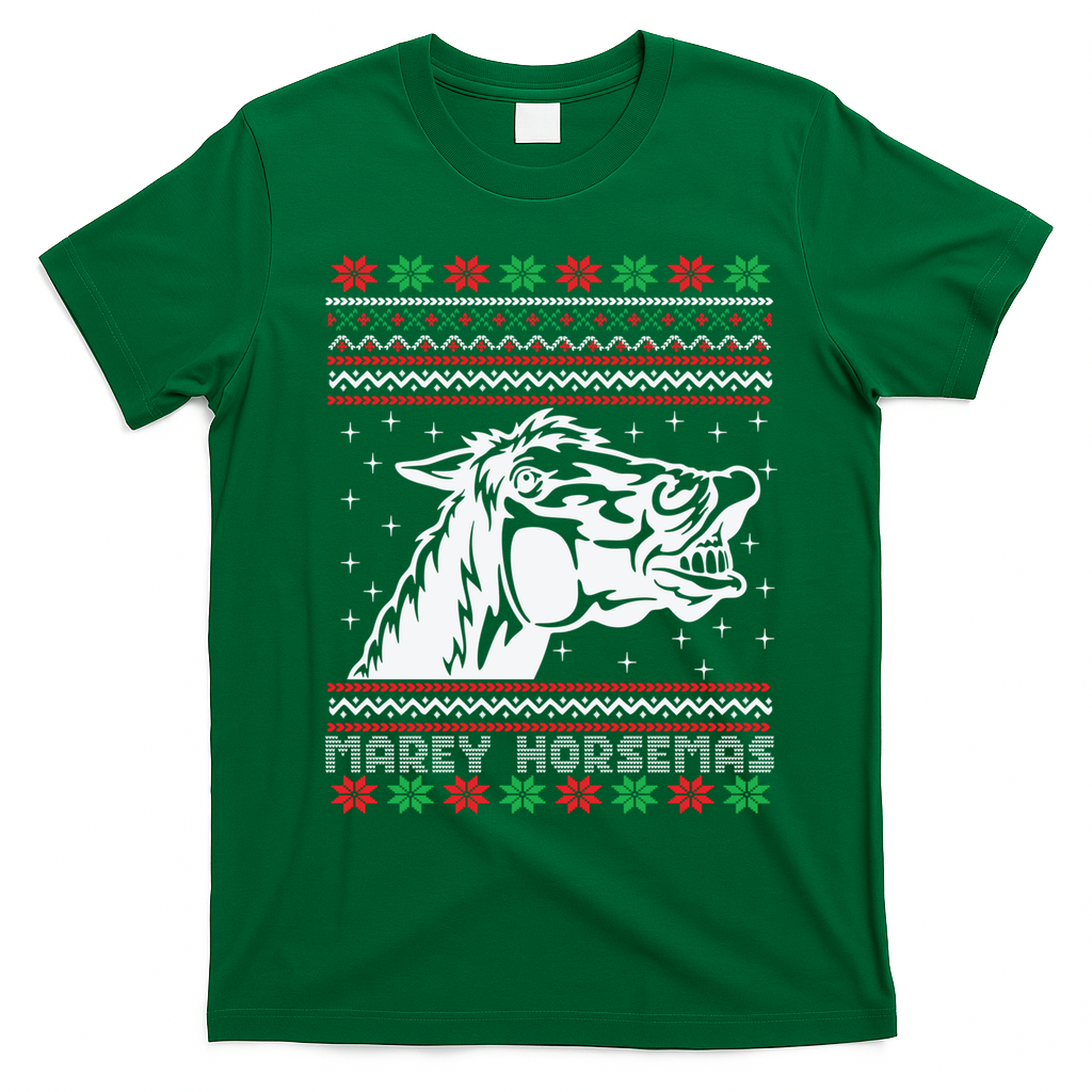 Ugly Christmas Horse Marey Horsemas Xmas Cute Gift T-Shirt - Irish Green