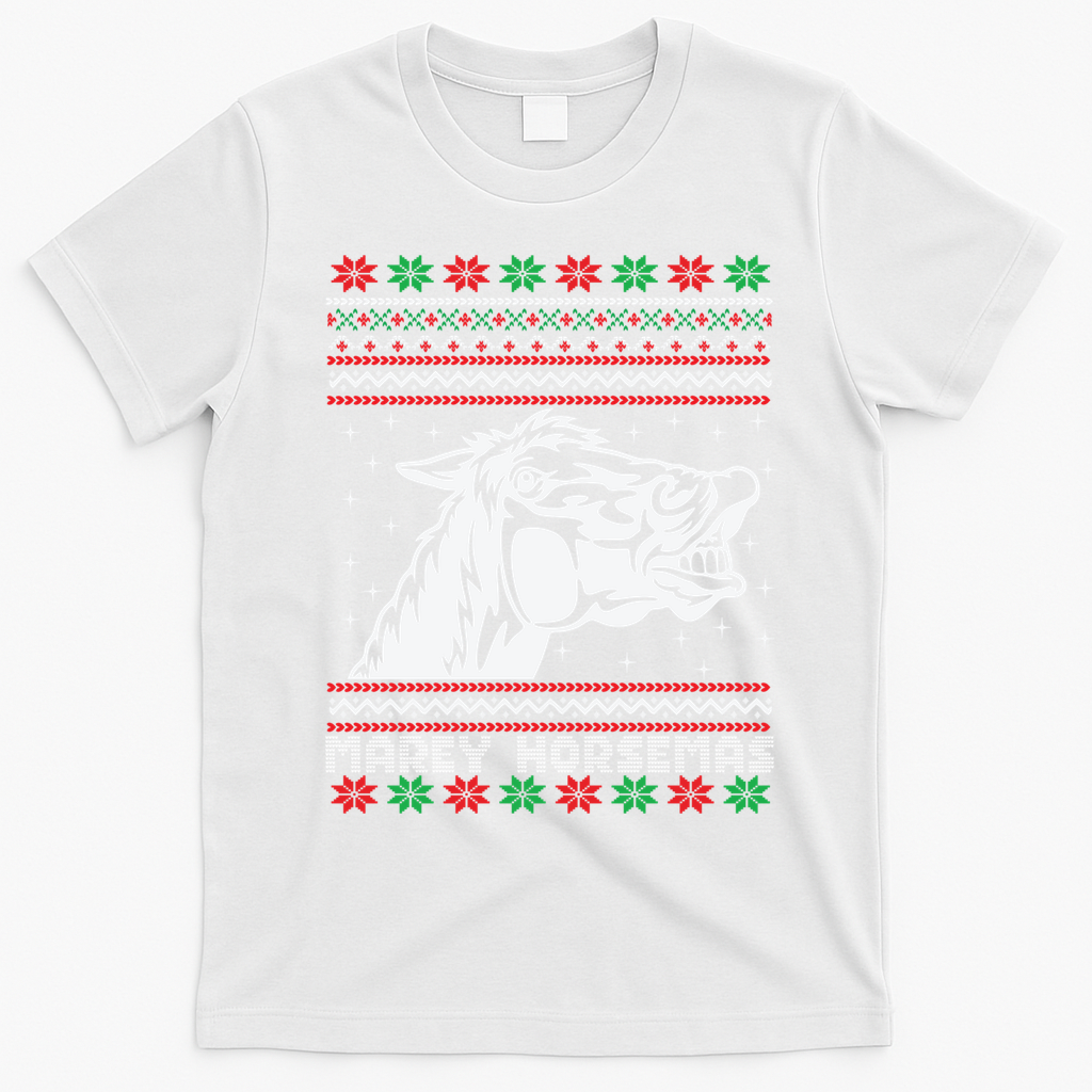 Ugly Christmas Horse Marey Horsemas Xmas Cute Gift T-Shirt - White