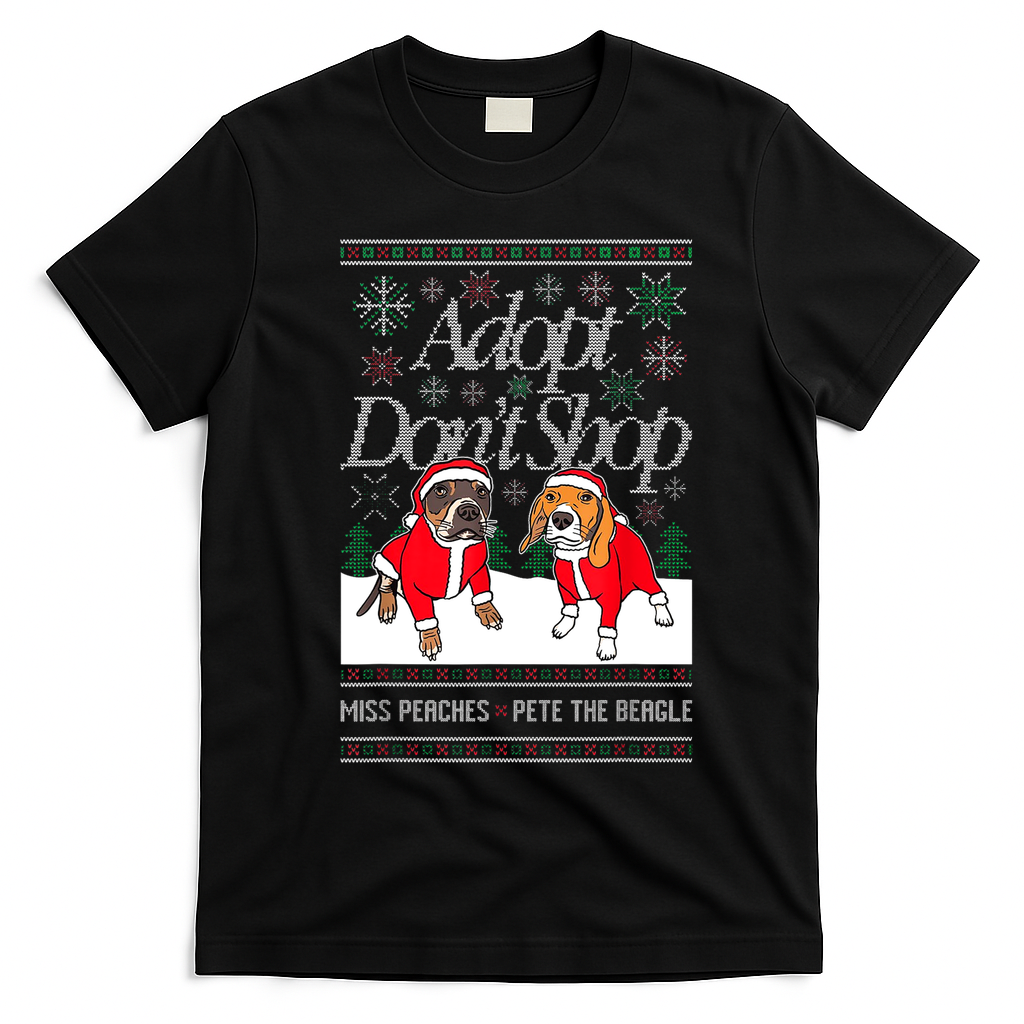 Ugly Christmas Miss Peaches & Pete The Beagle Funny Xmas Gift T-Shirt - Black