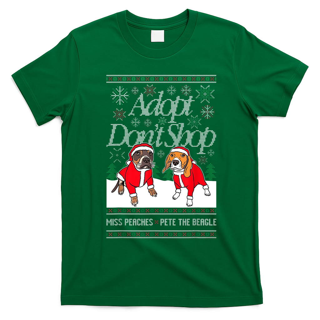 Ugly Christmas Miss Peaches & Pete The Beagle Funny Xmas Gift T-Shirt - Irish Green