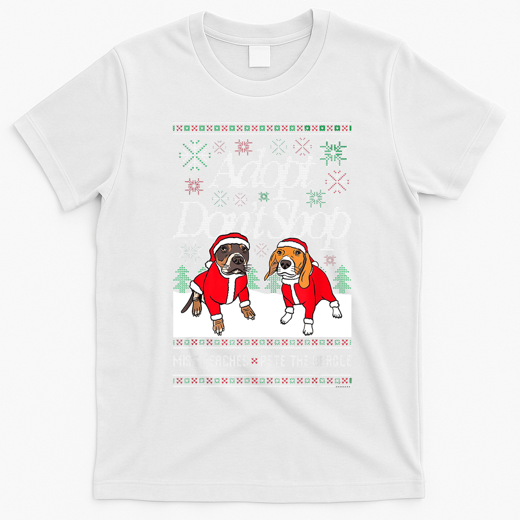 Ugly Christmas Miss Peaches & Pete The Beagle Funny Xmas Gift T-Shirt - White