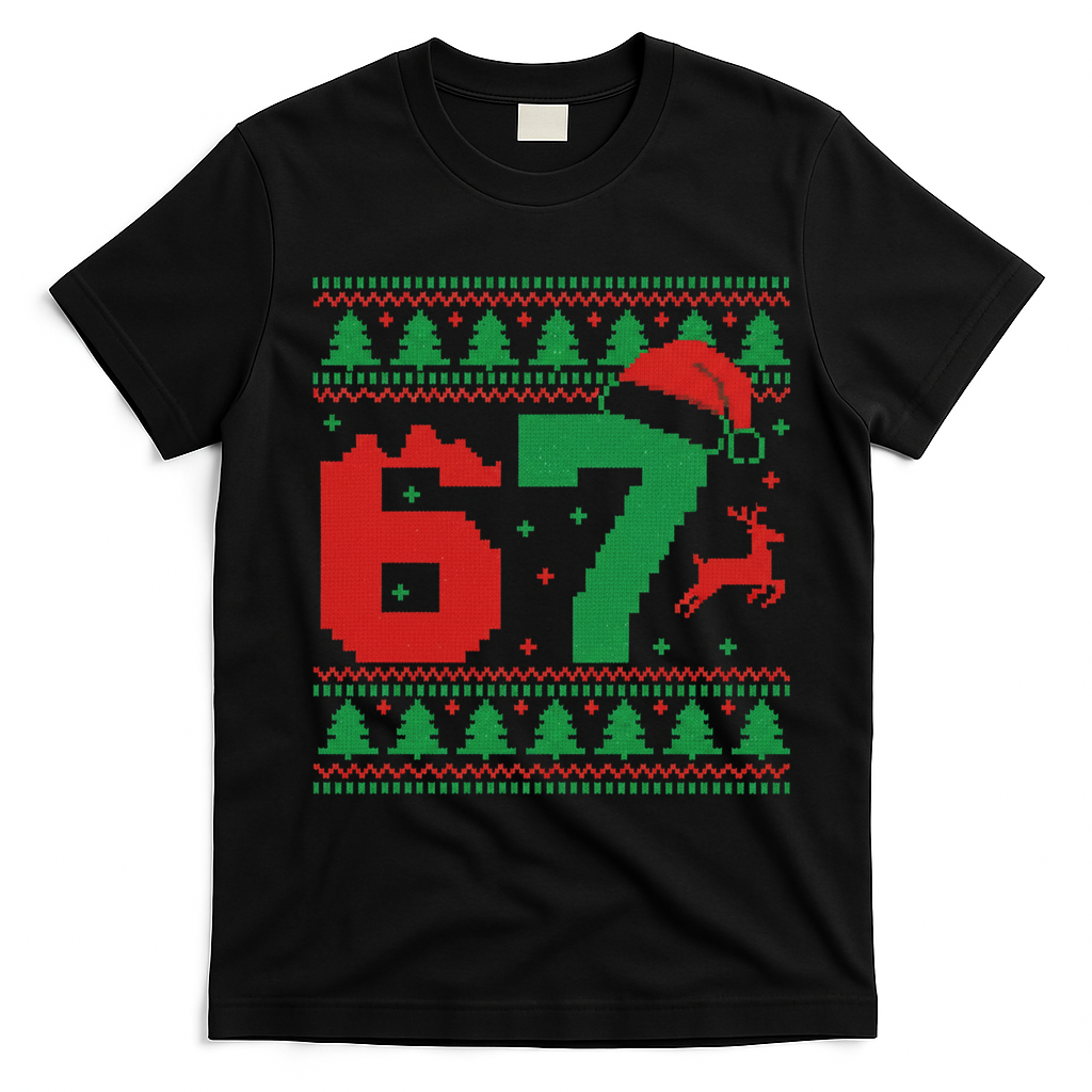 Ugly Christmas Sweater 67 Meme 6-7 T-Shirt - Black