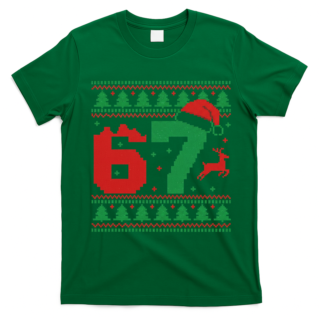 Ugly Christmas Sweater 67 Meme 6-7 T-Shirt - Irish Green