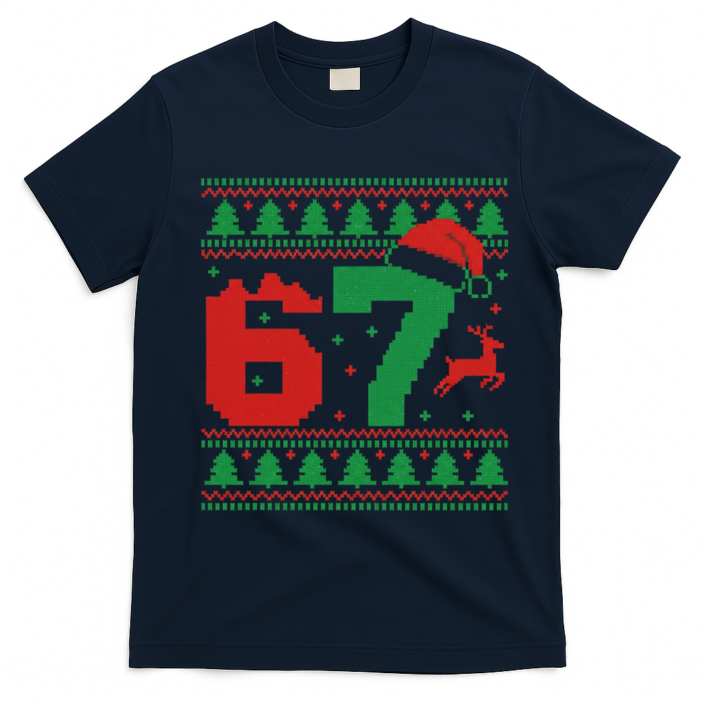 Ugly Christmas Sweater 67 Meme 6-7 T-Shirt - Navy Blue