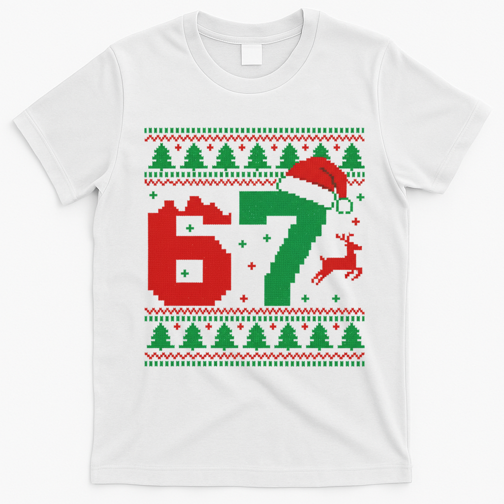 Ugly Christmas Sweater 67 Meme 6-7 T-Shirt - White