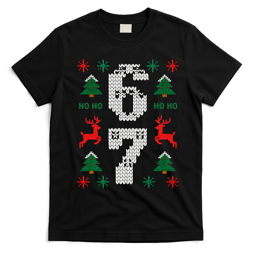 Ugly Christmas Sweater 67 Funny Xmas Meme T-Shirt - Black