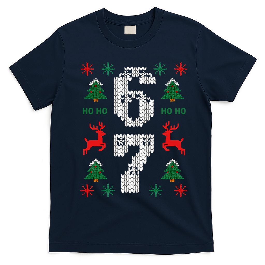 Ugly Christmas Sweater 67 Funny Xmas Meme T-Shirt - Navy Blue
