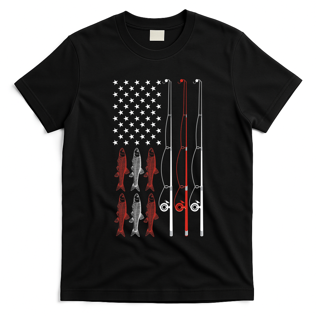 USA Flag Fishing Dad Grandpa Vintage Fishing Dad T-Shirt