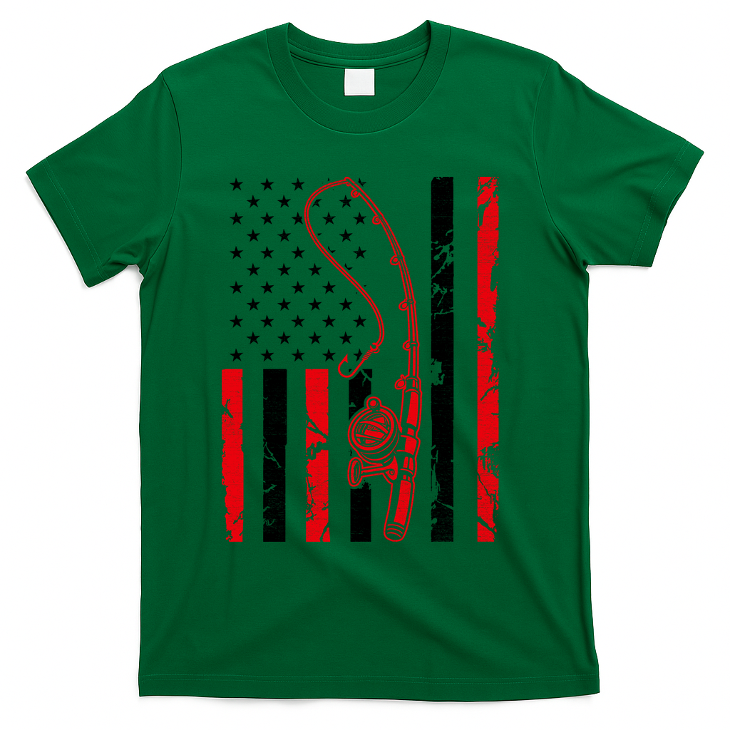 USA Fishing Flag Gift For Fisherman T-Shirt - Green