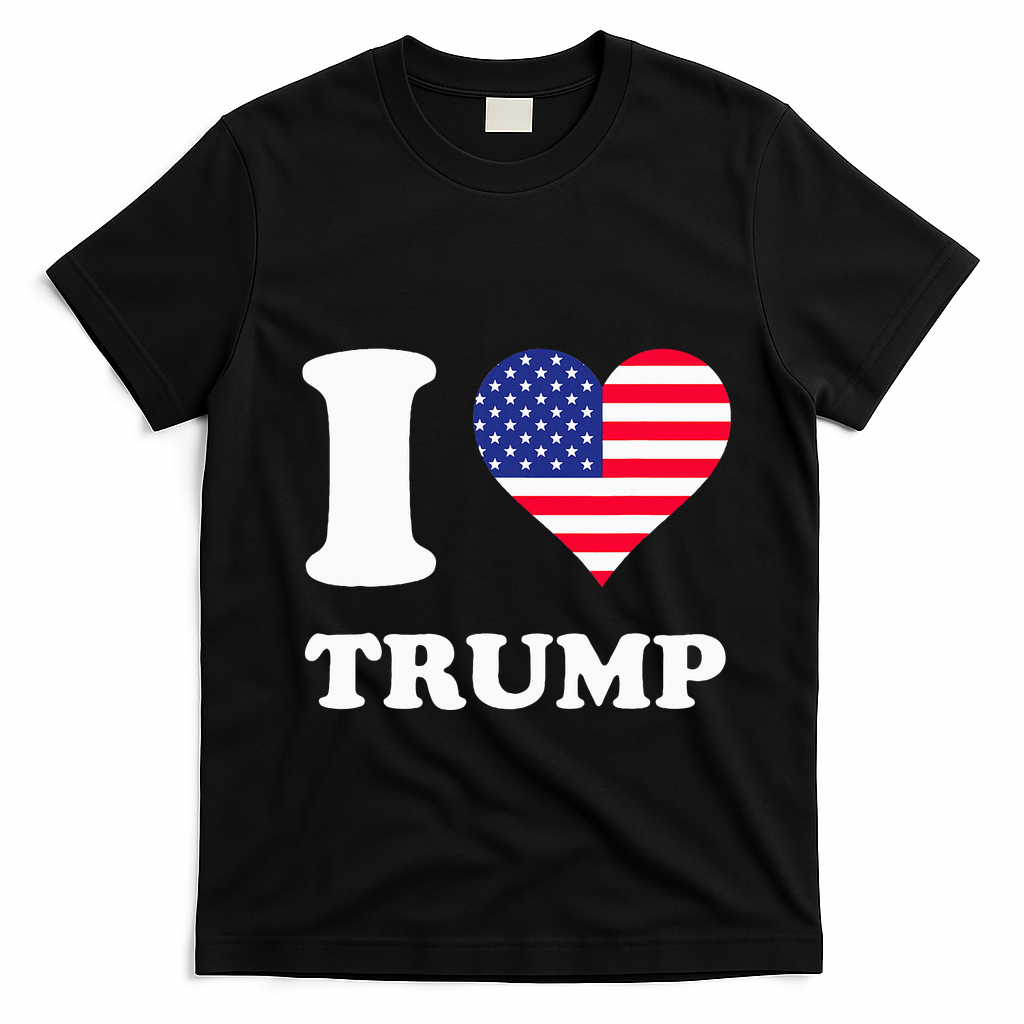 Usa Flags Heart I Love Trump T-Shirt - Black