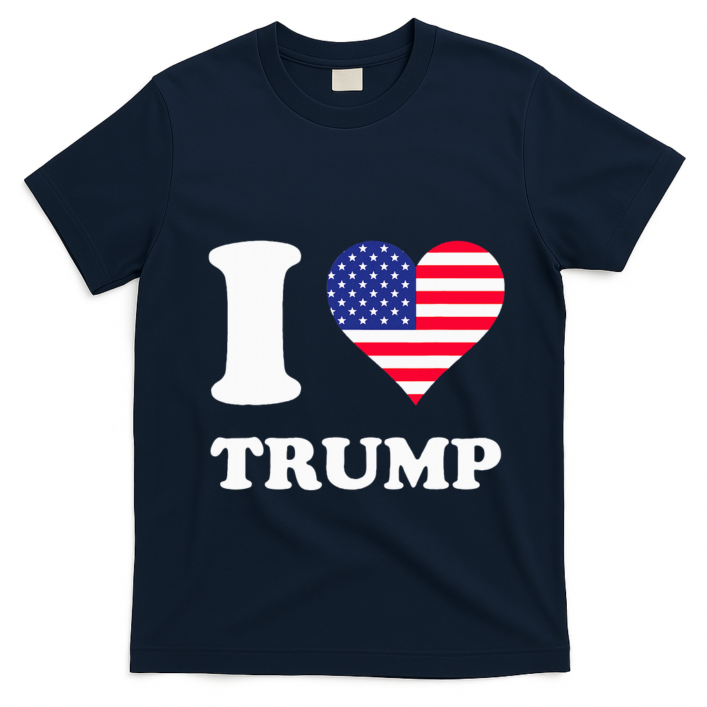 Usa Flags Heart I Love Trump T-Shirt - Navy Blue