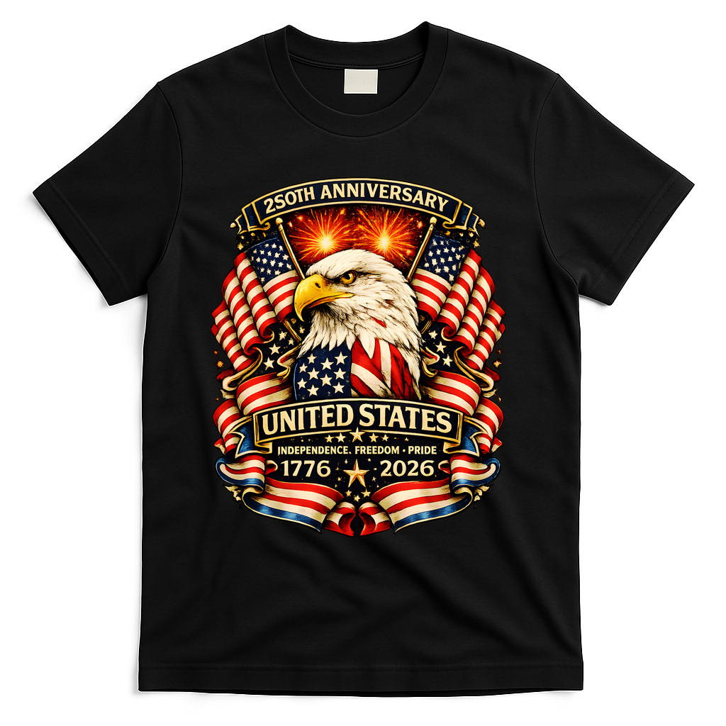 USA Independence 250th Anniversary 1776 2026 T-Shirt - Black