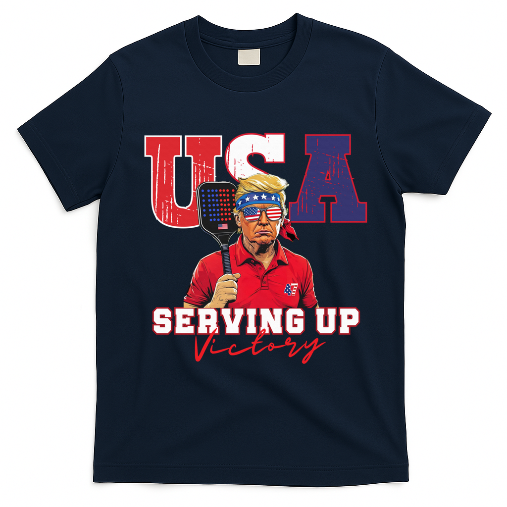 Usa Pickleball Champ Patriotic Trump & Pickleball T-Shirt - Navy Blue