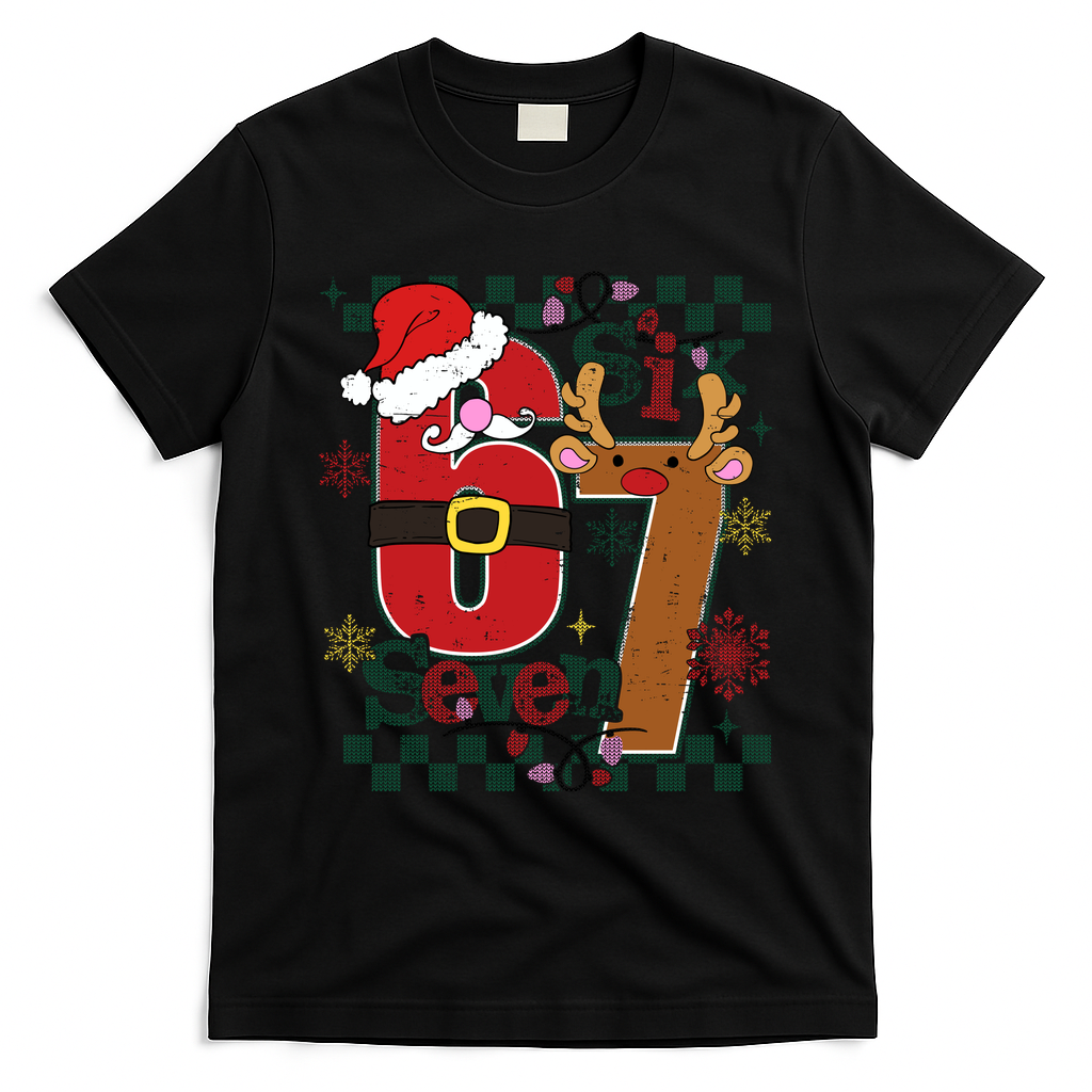 Ugly Sweater Christmas Funny Meme Six Seven 67  T-Shirt - Black