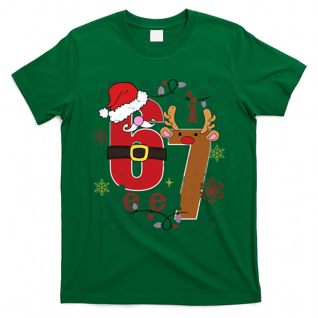 Ugly Sweater Christmas Funny Meme Six Seven 67  T-Shirt - Irish Green