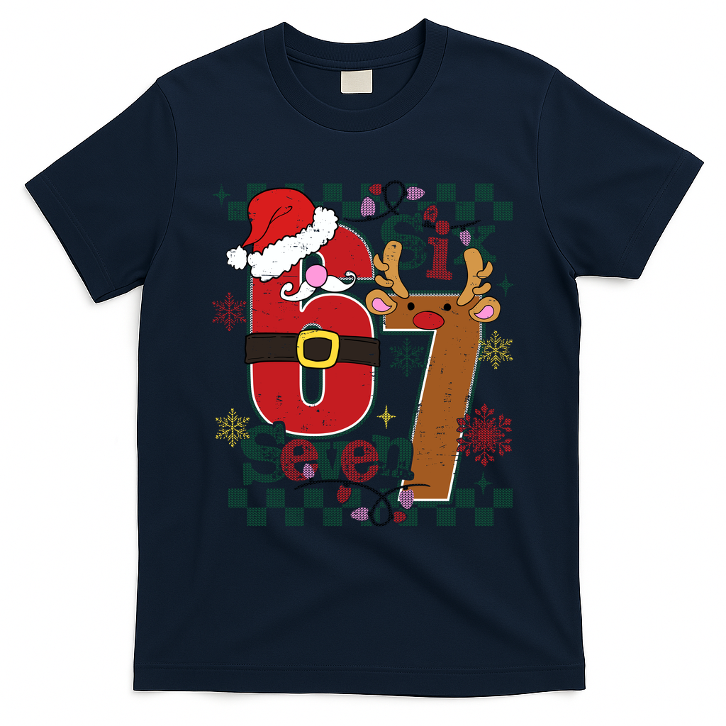 Ugly Sweater Christmas Funny Meme Six Seven 67  T-Shirt - Navy Blue