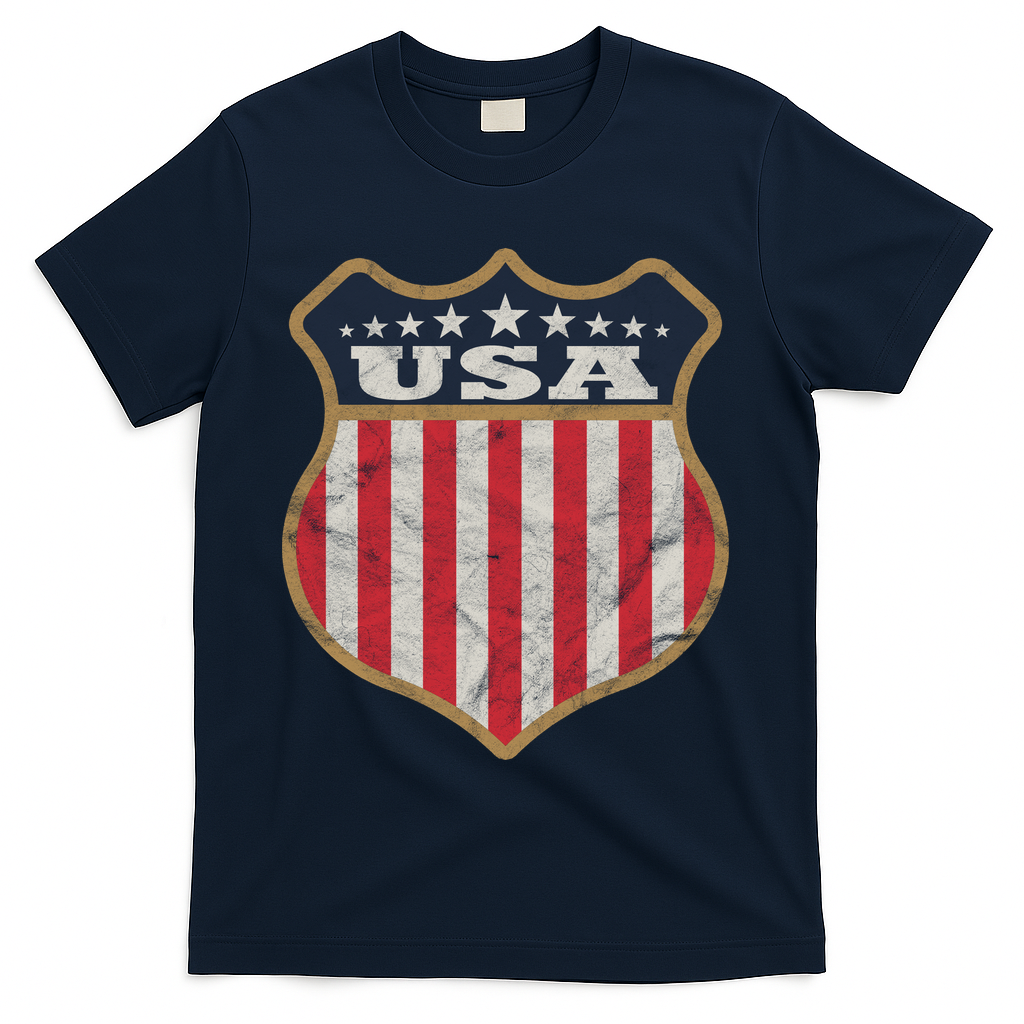 USA Vintage White Cool USA Flag Vintage T-Shirt - Navy