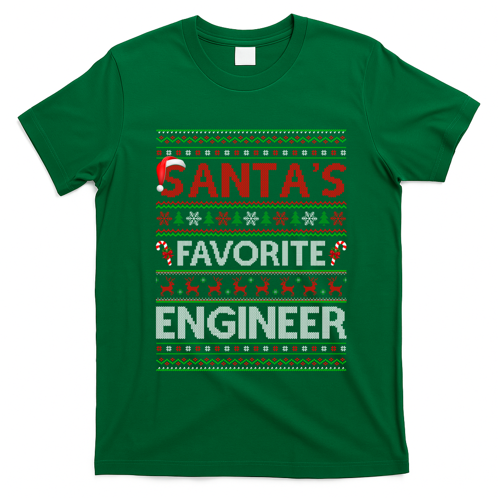 Ugly Xmas Lighting SantaS Favorite Engineer Christmas Gift T-Shirt - Irish Green