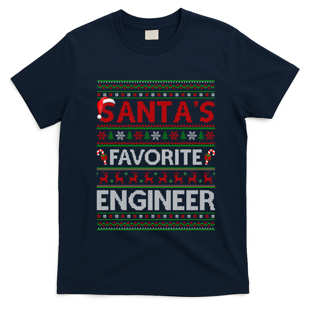 Ugly Xmas Lighting SantaS Favorite Engineer Christmas Gift T-Shirt - Navy Blue