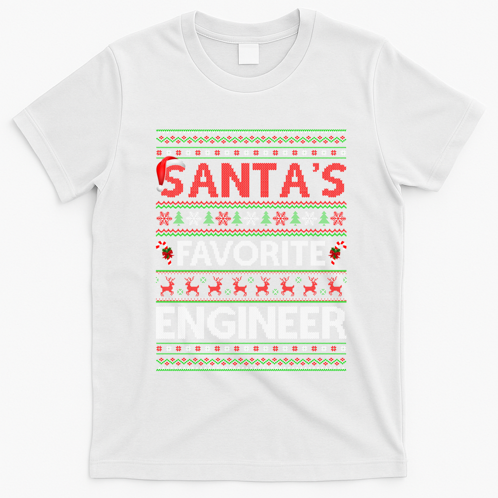 Ugly Xmas Lighting SantaS Favorite Engineer Christmas Gift T-Shirt - White