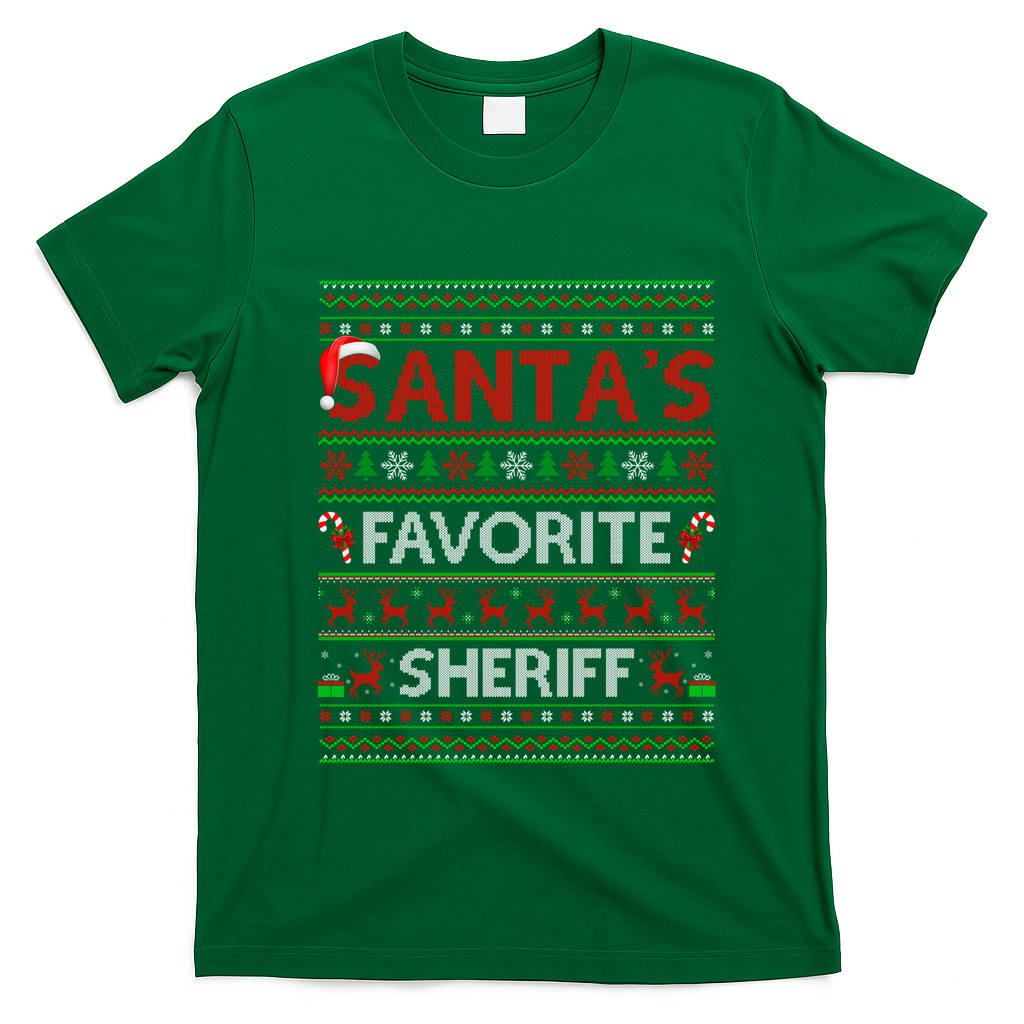 Ugly Xmas Lighting SantaS Favorite Sheriff Christmas Cute Gift T-Shirt - Irish Green
