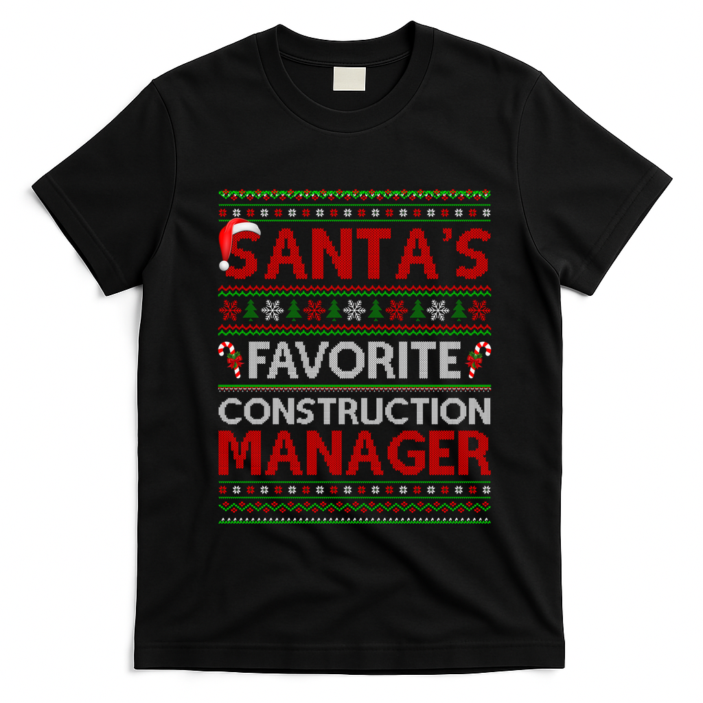 Ugly Xmas SantaS Favorite Construction Ager Christmas Gift T-Shirt - Black