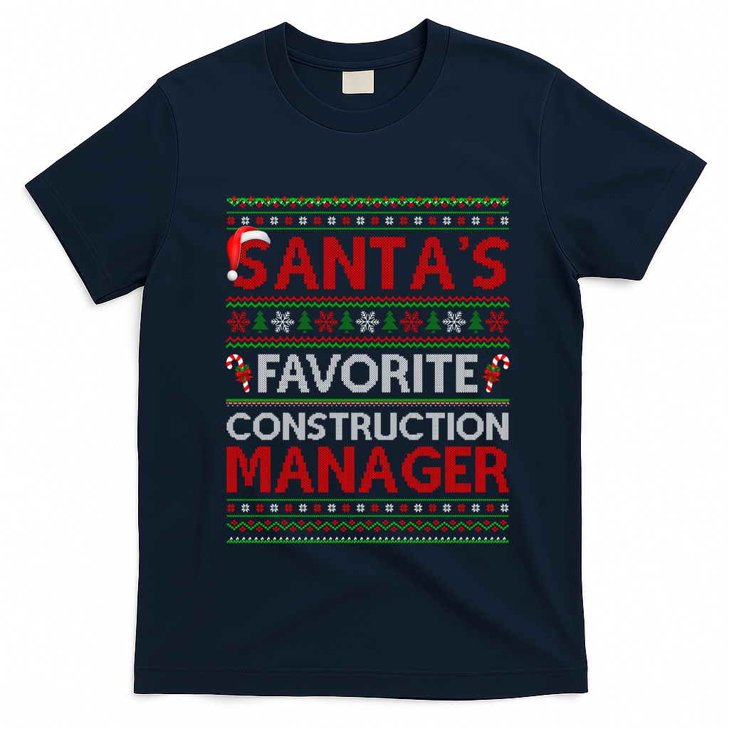 Ugly Xmas SantaS Favorite Construction Ager Christmas Gift T-Shirt - Navy Blue