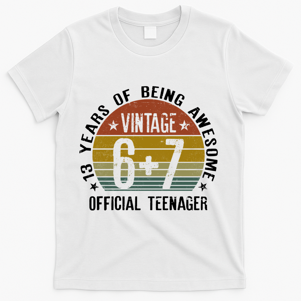 Vintage 13th Birthday 67 Meme 13 Years Of Being Awesome Official Teenager 6+7 T-Shirt - White